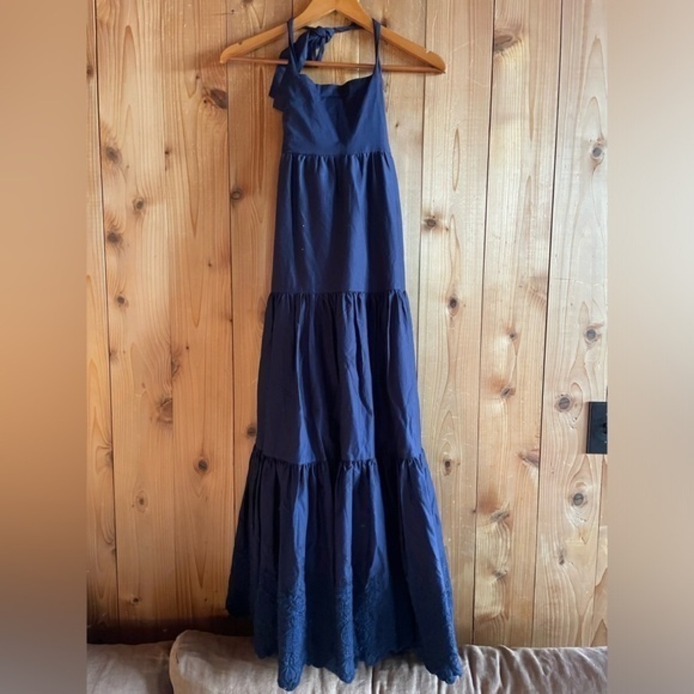 Jason Wu halter eyelet dress navy tiered